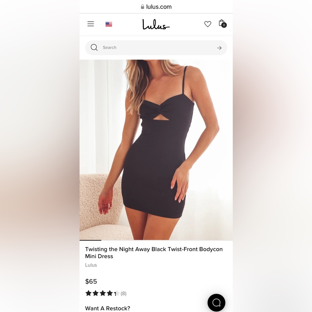 Lulus Black Twist-Front Bodycon Mini Dress Women’s Size XL